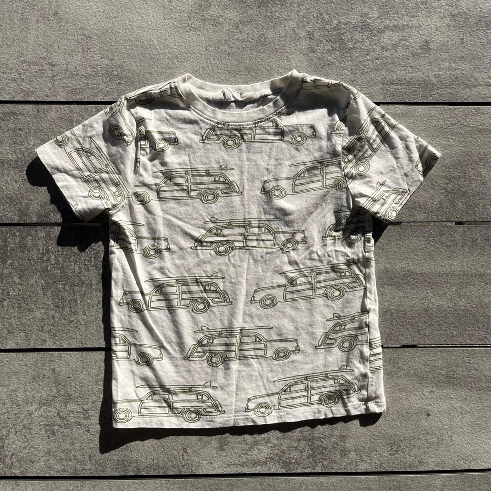 Kids Vintage Car + Surfboard Print T-Shirt 5T 100% cotton